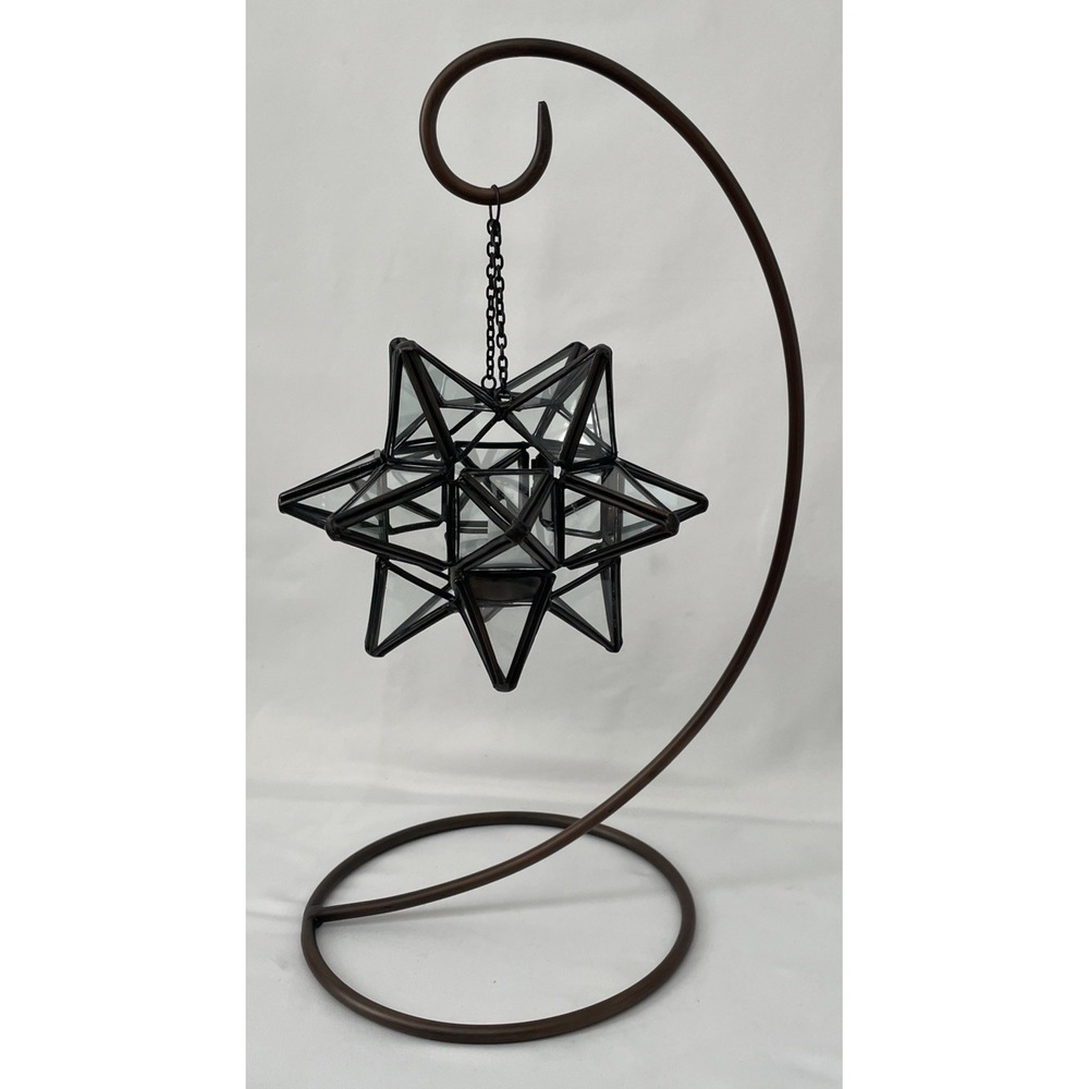NEW Vintage Moravian Star Hanging Candle Holder Lantern Celestial Metal Glass
